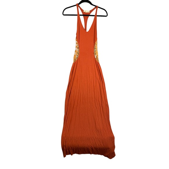 Staring at Stars Dresses & Skirts - Staring at Stars Burnt Orange Crochet Side Panel Racerback Maxi Dress XS